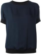 Vince Crew Neck Sheer Blouse, Women's, Size: Large, Blue, Silk/rayon/nylon