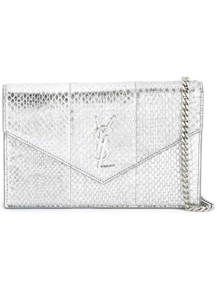 Saint Laurent 'monogram' Chain Wallet, Women's, Grey, Watersnake Skin