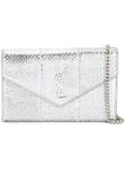 Saint Laurent 'monogram' Chain Wallet, Women's, Grey, Watersnake Skin