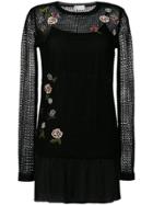 Red Valentino Embroidered Loose Knit Dress - Black