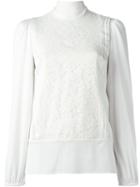 Dolce & Gabbana Floral Lace Panel Blouse, Women's, Size: 42, White, Silk/cotton/polyamide/spandex/elastane