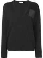 Brunello Cucinelli Contrast Pocket V-neck Pullover, Women's, Size: Xl, Grey, Silk/cashmere/virgin Wool