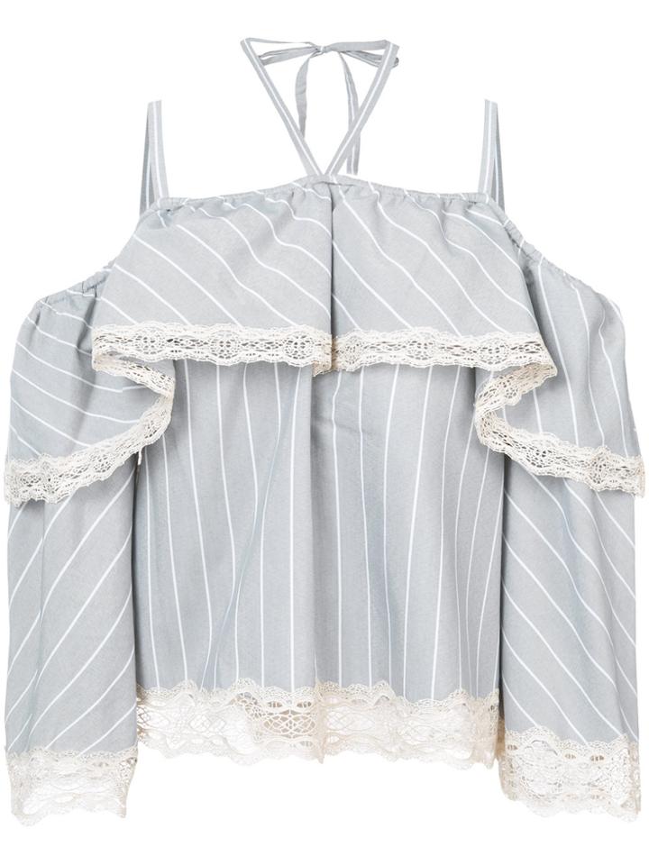 Jonathan Simkhai Off Shoulder Lace Trim Top - Grey