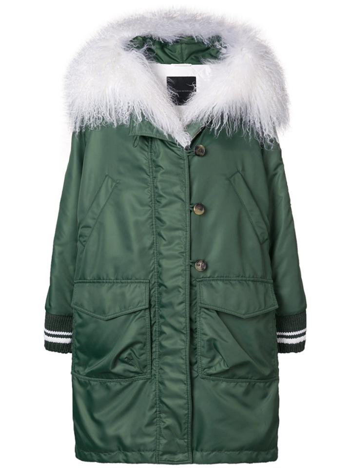Ermanno Scervino Fur Hooded Oversized Coat - Green