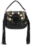 Gedebe - Tasseled Grab Bag - Women - Leather/crystal/glass - One Size, Black, Leather/crystal/glass