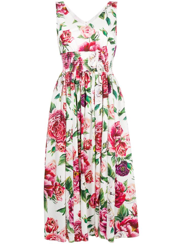 Dolce & Gabbana Flared Floral Shift Dress - White