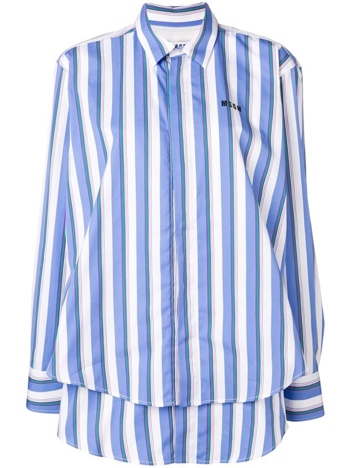 Msgm Logo Print Striped Shirt - Blue
