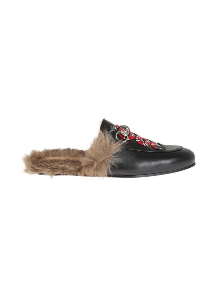 Gucci Snake Appliqué Slippers - Black