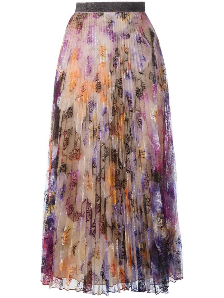 Christopher Kane Pleated Pansy Lace Skirt, Women's, Size: 40, Pink/purple, Polyester/nylon/spandex/elastane/rubber
