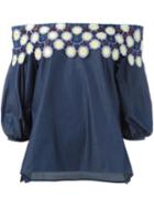 Peter Pilotto Pallas Off-the-shoulder Blouse, Women's, Size: 8, Blue, Cotton/polyester