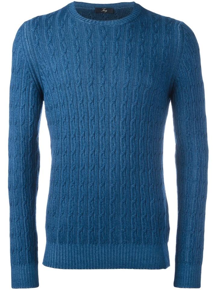 Fay Round Neck Jumper, Men's, Size: 46, Blue, Virgin Wool
