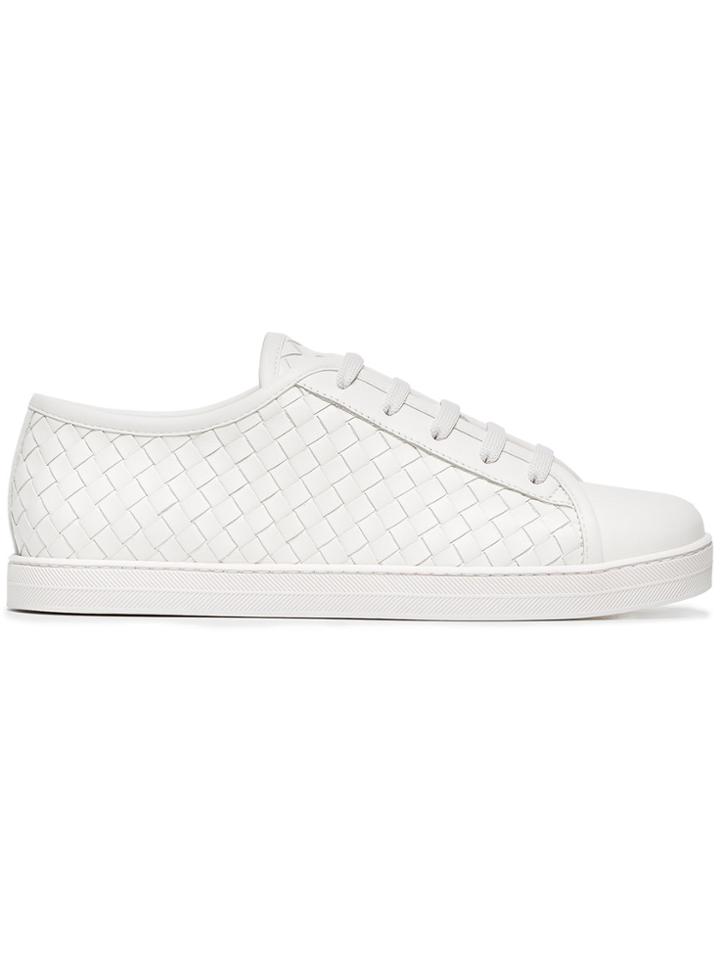 Bottega Veneta White Calf Leather Woven Sneakers