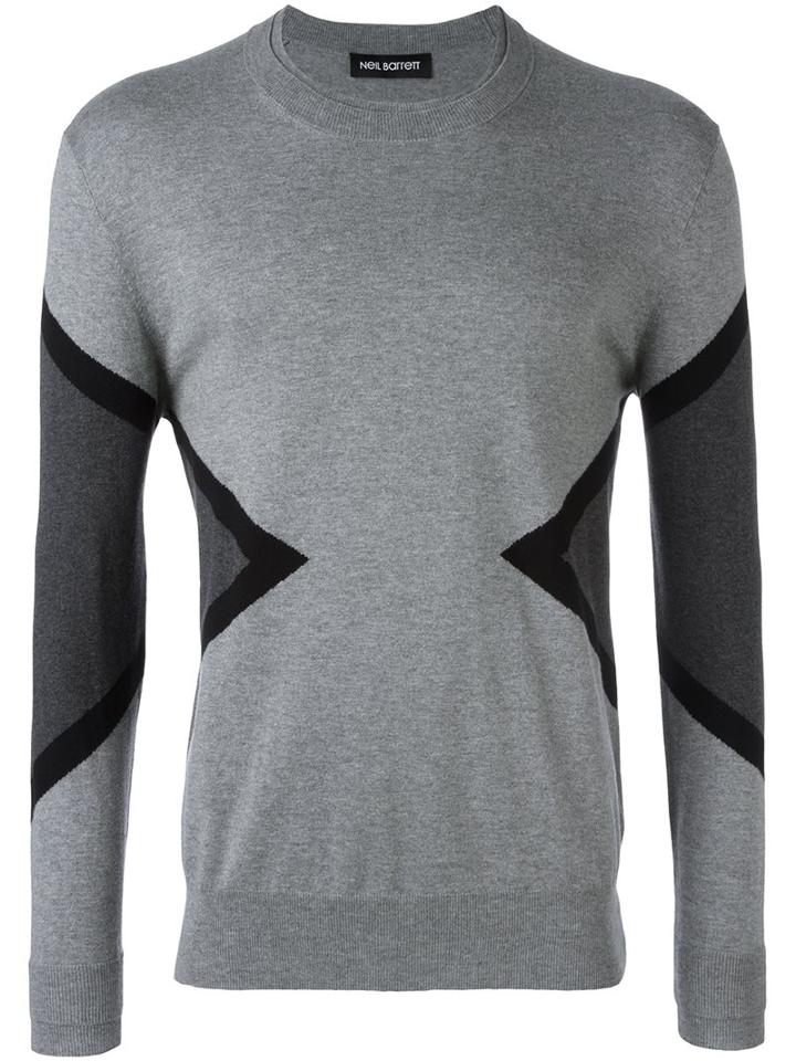 Neil Barrett Colour Block Jumper, Men's, Size: Small, Grey, Cotton