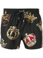 Dolce & Gabbana Crown Print Swimming Shorts - Black