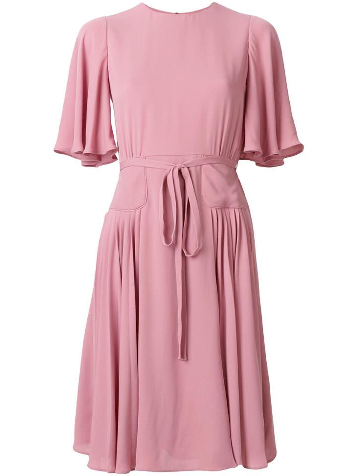 Valentino Belted Plisse Dress - Pink & Purple