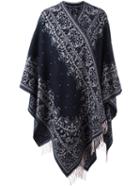 Alexander Mcqueen Tapestry Embroidered Cape, Women's, Blue, Wool