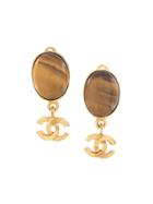 Chanel Pre-owned 1995 Tiger's Eye Cc Earrings - Gold