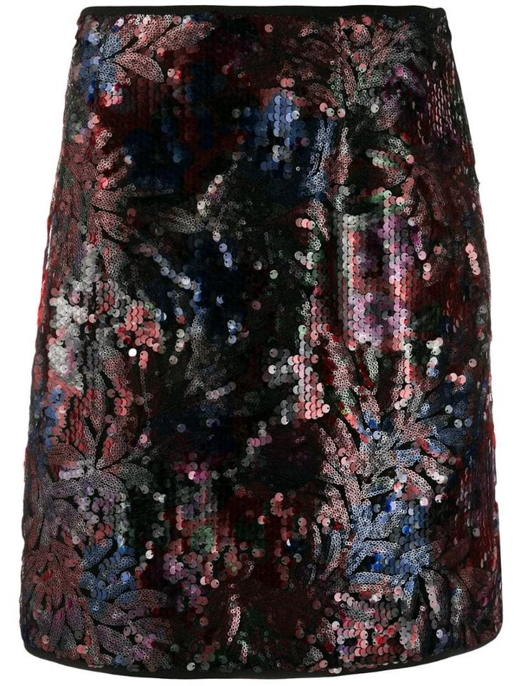 Paule Ka Floral Sequin Midi Skirt - Red