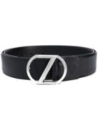 Z Zegna Silver Logo Buckle Belt - Black