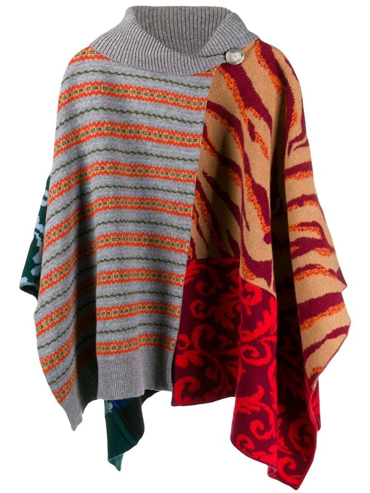Stella Mccartney Multi-pattern Knitted Poncho - Red