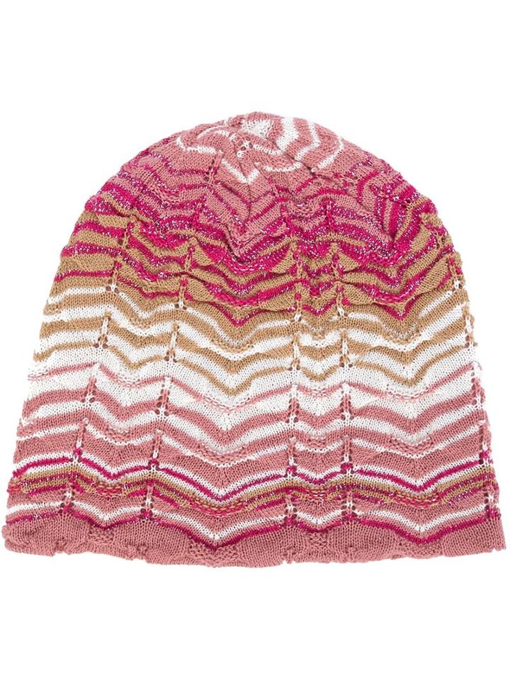 Missoni Zig Zag Knit Beanie, Women's, Pink/purple, Acrylic/polyester/cashmere/wool