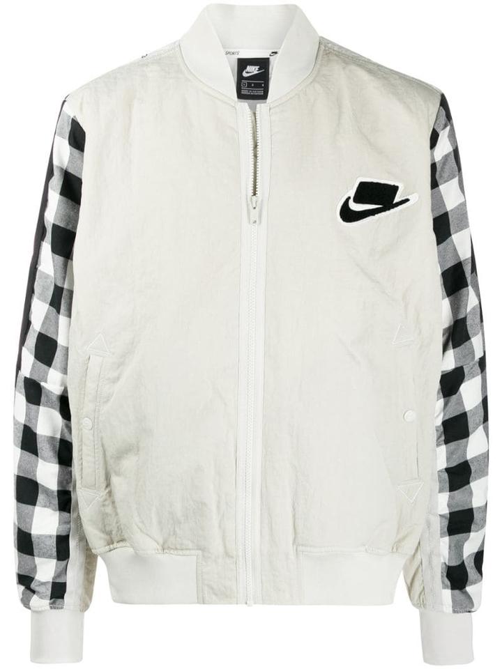 Nike Gingham-panelled Bomber Jacket - Neutrals