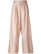 Forte Forte - Ribbed Detail Flared Pants - Women - Viscose/linen/flax/cotton - 0, Women's, Nude/neutrals, Viscose/linen/flax/cotton