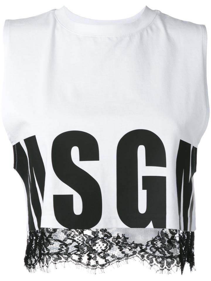 Msgm Lace Trim Crop Top - White