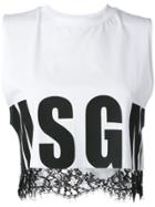 Msgm Lace Trim Crop Top - White