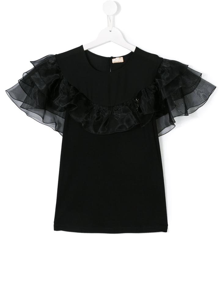Elisabetta Franchi La Mia Bambina Ruffled Shortsleeved Blouse - Black