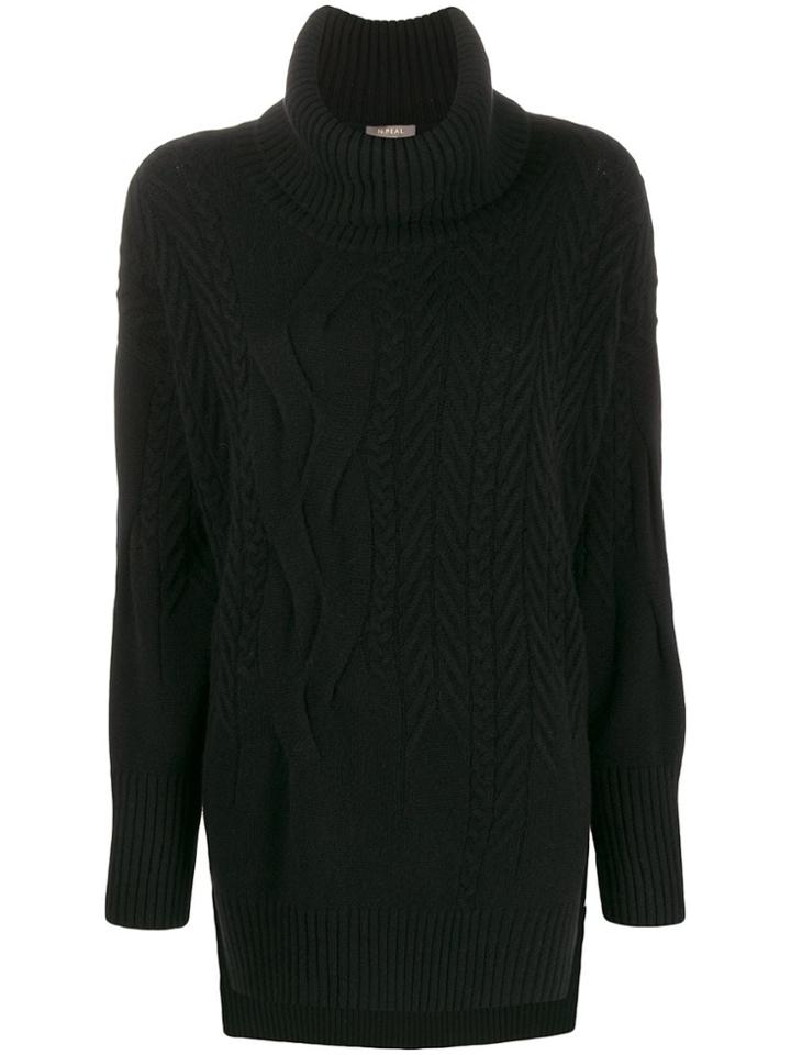 N.peal Longline Roll Neck Knit Jumper - Black