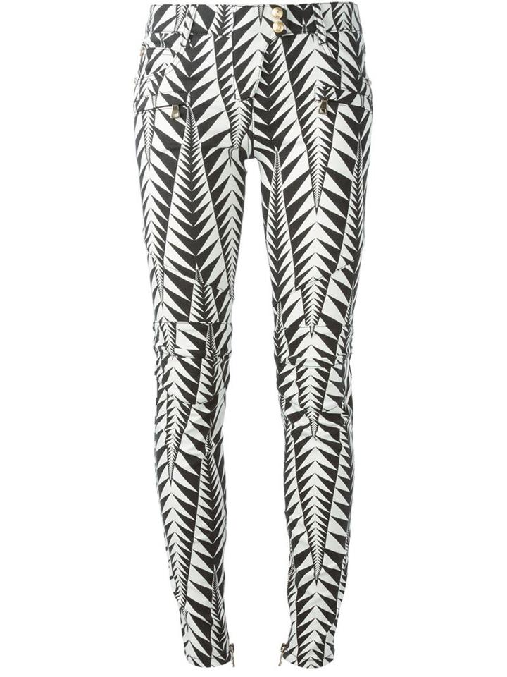 Balmain Geometric Print Skinny Jeans, Women's, Size: 34, Black, Cotton/spandex/elastane