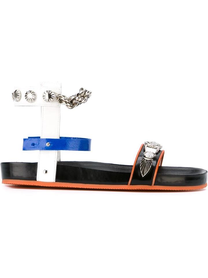 Toga Embellished Flat Sandals, Women's, Size: 42, Black, Calf Leather/leather/rubber