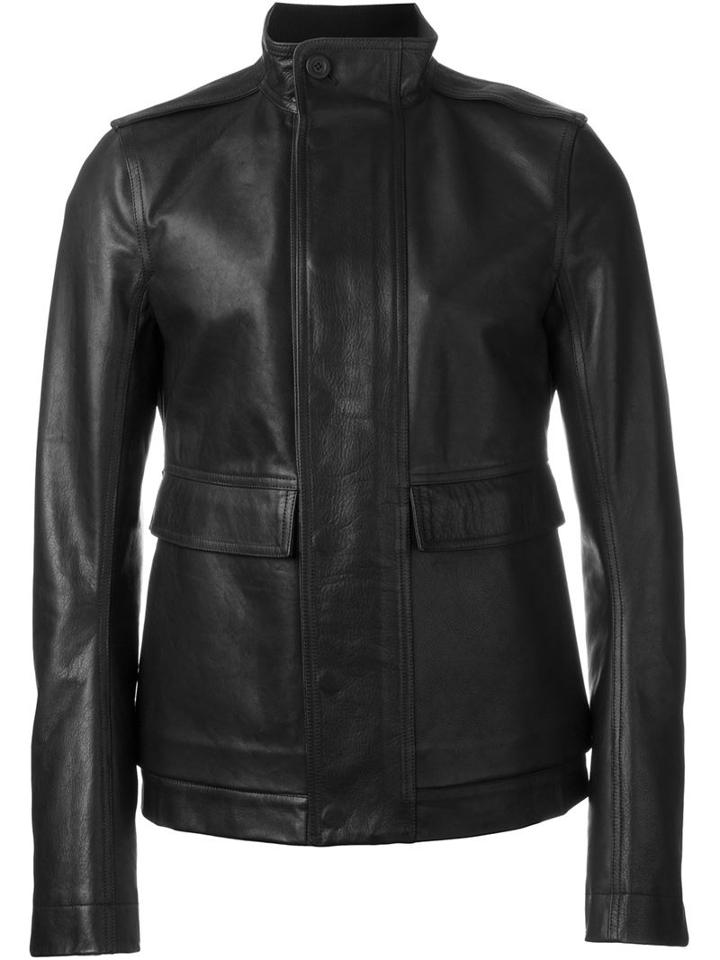 Rick Owens Funnel Neck Jacket, Men's, Size: 50, Black, Calf Leather/cotton/viscose/cupro