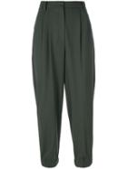 Antonio Marras - Pleated Tailored Cropped Trousers - Women - Cotton/polyester/spandex/elastane/virgin Wool - 38, Green, Cotton/polyester/spandex/elastane/virgin Wool