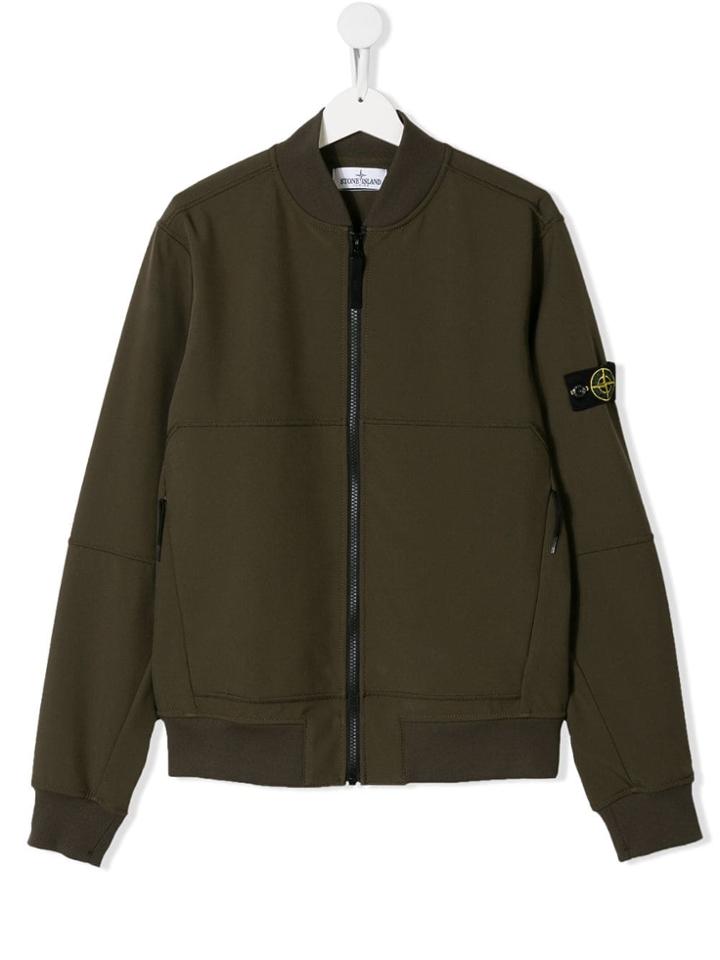 Stone Island Junior Teen Patch Detailed Bomber Jacket - Green