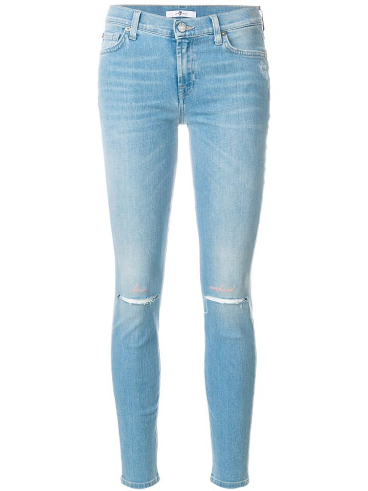 7 For All Mankind Distressed Skinny Jeans - Blue