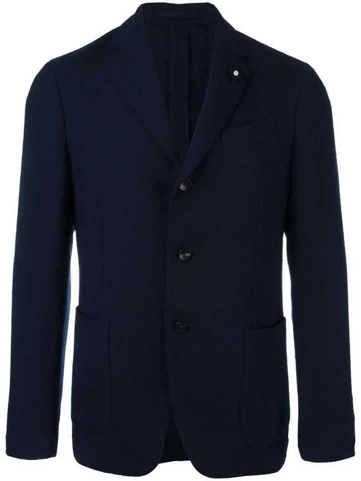 Lardini Notched Lapel Blazer, Men's, Size: 52, Blue, Cupro/viscose/wool