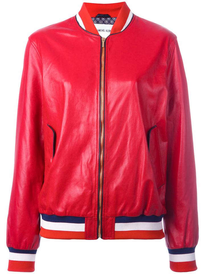 Michel Klein Bomber Jacket, Women's, Size: 36, Red, Leather/silk