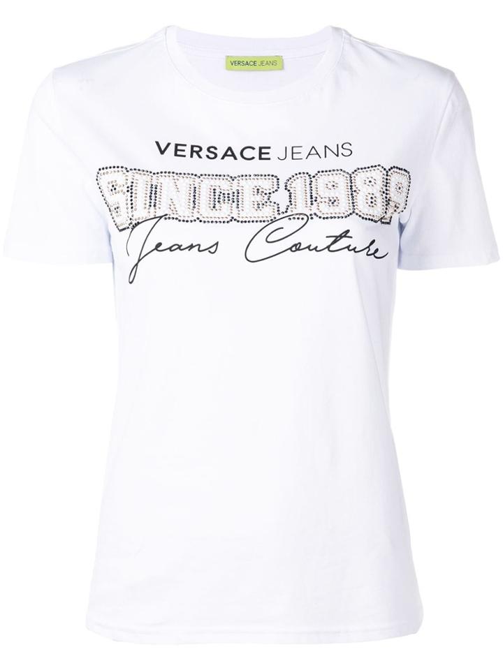 Versace Jeans Rhinestone Logo Print T-shirt - White