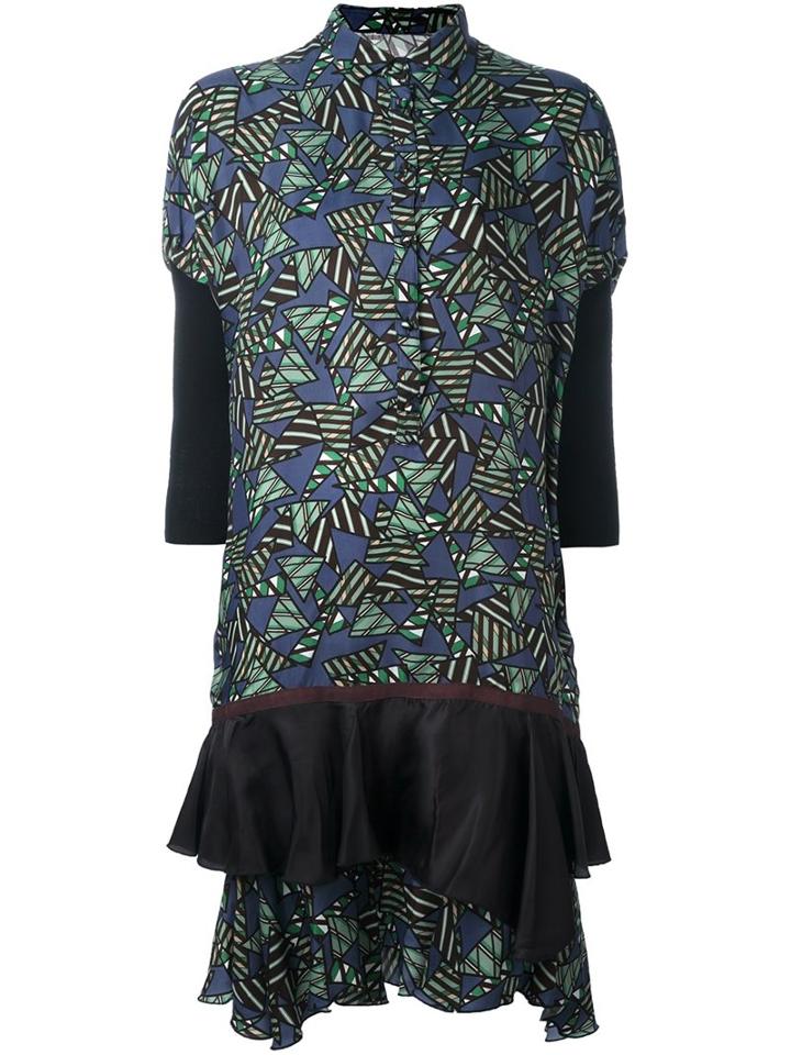 Kolor Geometric Print Ruffle Shirt Dress