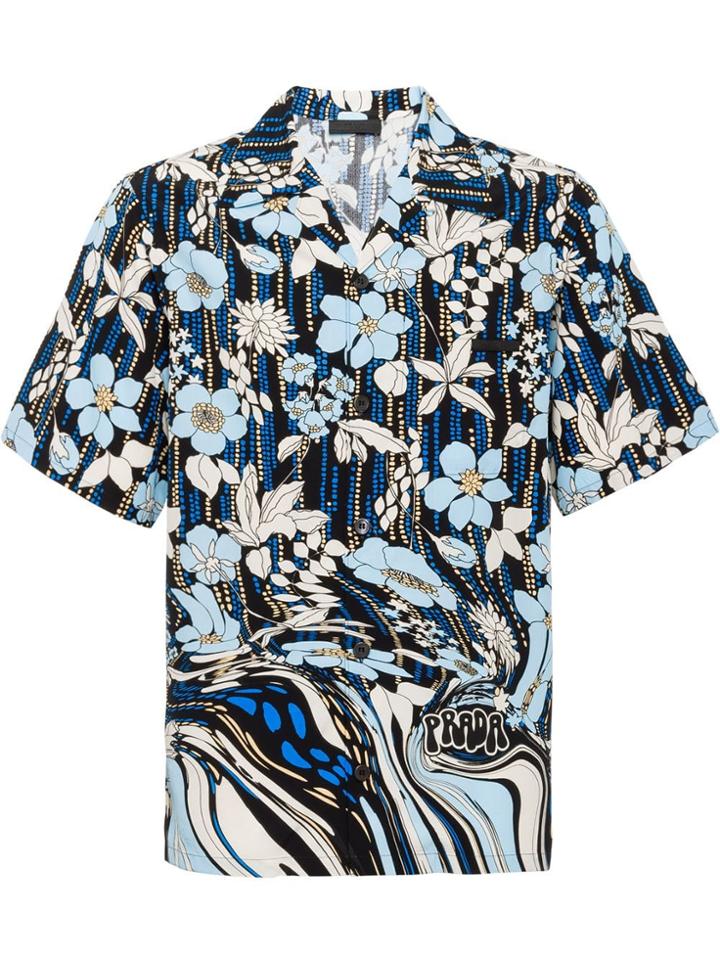 Prada Short-sleeved Pongé Shirt - Blue