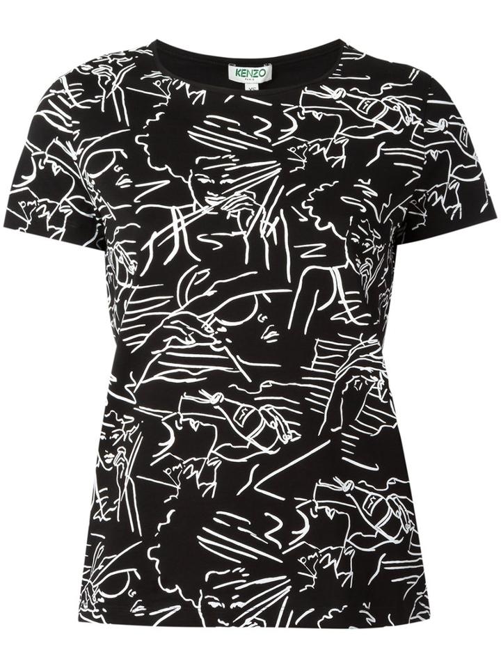 Kenzo Contrast Sketch Face T-shirt, Women's, Size: Large, Black, Cotton