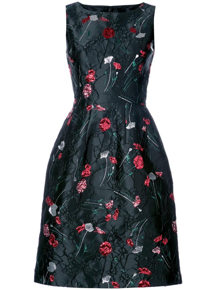 Oscar De La Renta Floral Cloqué Dress - Black
