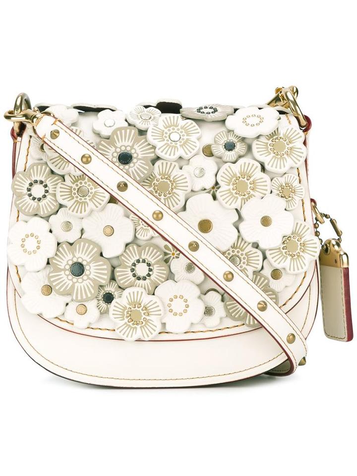Coach Flower Embellished Crossbody Bag, Women's, Nude/neutrals, Leather