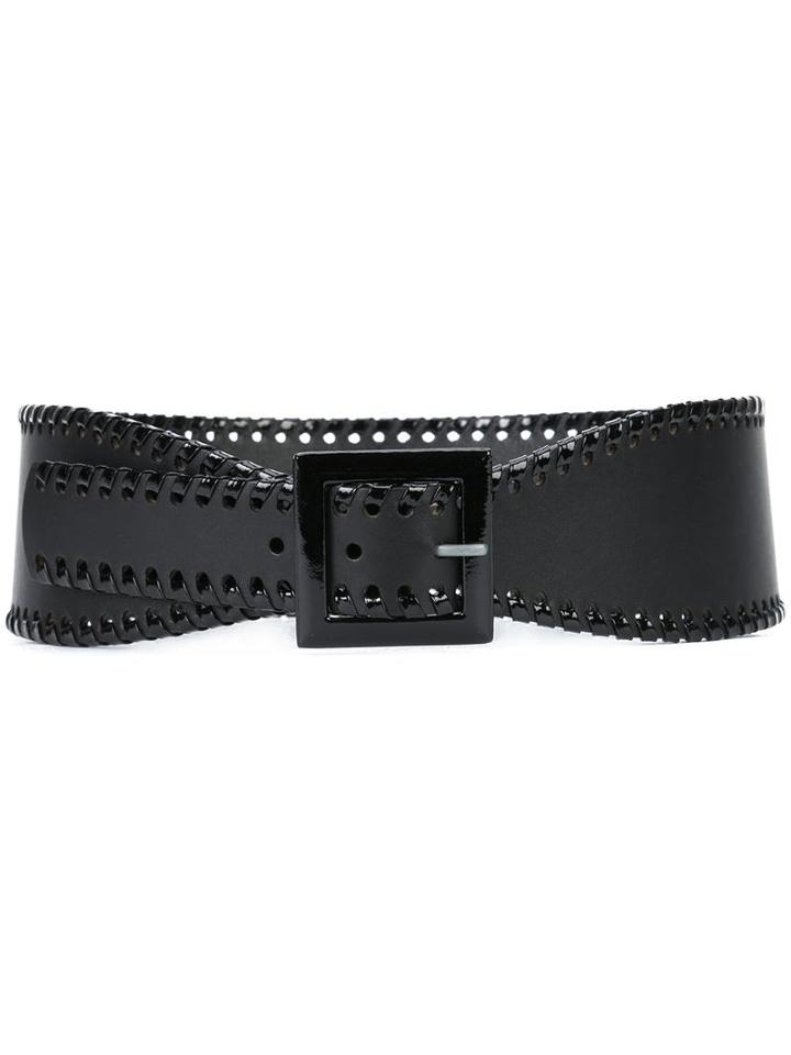 Oscar De La Renta Squared Buckle Skinny Belt, Women's, Size: Small, Black, Patent Leather