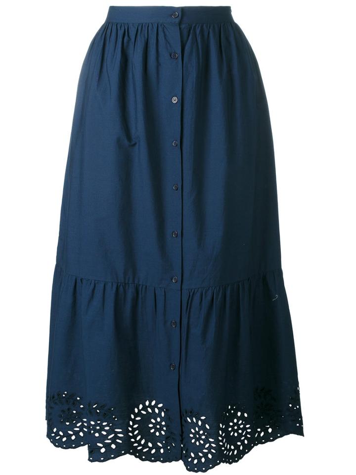 Mes Demoiselles - Sangallo Lace Detail Skirt - Women - Cotton - 38, Blue, Cotton