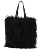 Coccinelle Textured Furry Tote - Black