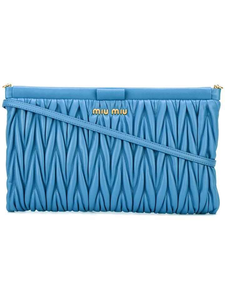 Miu Miu Quilted Clutch, Women's, Blue, Calf Leather