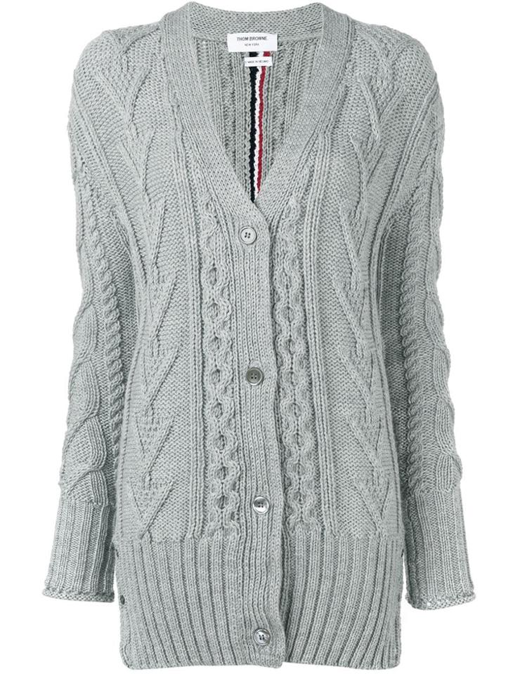 Thom Browne Rwb Intarsia Cardigan - Grey